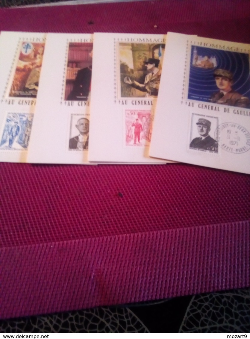 Lot 4 CP  1 Er Jour  DE GAULLE  Timbres Issus De La Bande 1971 - 1970-1979