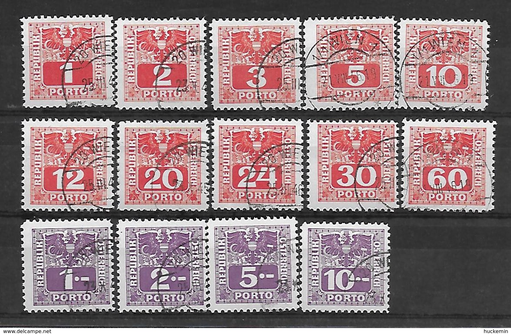 Österreich  1945  Portomarken  P 175  - 188  Einköpfiger Adler über Wertziffer  Gestempelt - Strafport