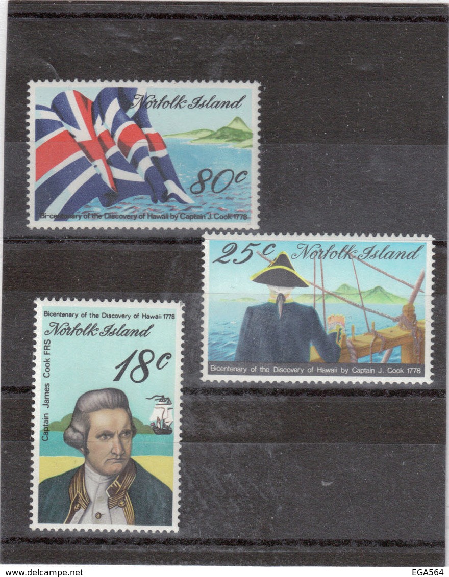 V6 - NORFOLK - 201 / 203 ** MNH De 1978 - JAMES COOK Découvre HAWAII - - Ile Norfolk