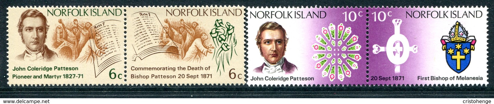 Norfolk Island 1971 Death Centenary Of Bishop Patterson Set MNH (SG 121-124) - Norfolk Island