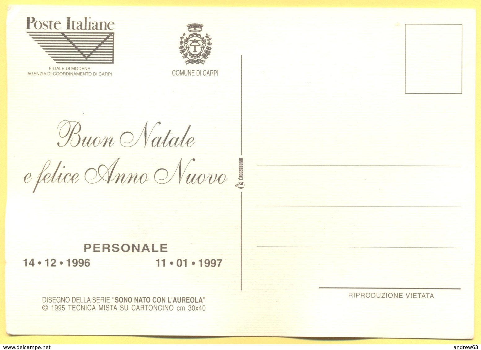 ITALIA - ITALY - ITALIE - Carpi - 1996 - Oscar Sacchi - Disegnatore - Personale "Sono Nato Con L'Aureola" - Not Used - Carpi