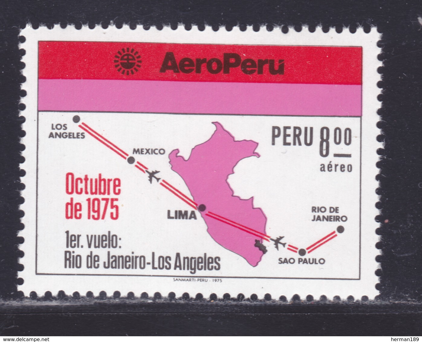 PEROU AERIENS N°  406 ** MNH Neuf Sans Charnière, TB (D8248) Premier Vol Rio De Janeiro-Los Angeles - 1975 - Pérou