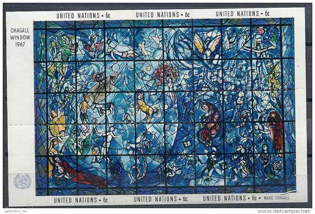 1967 NATIONS UNIES BF 4** Vitrail De Chagall - Blocks & Kleinbögen