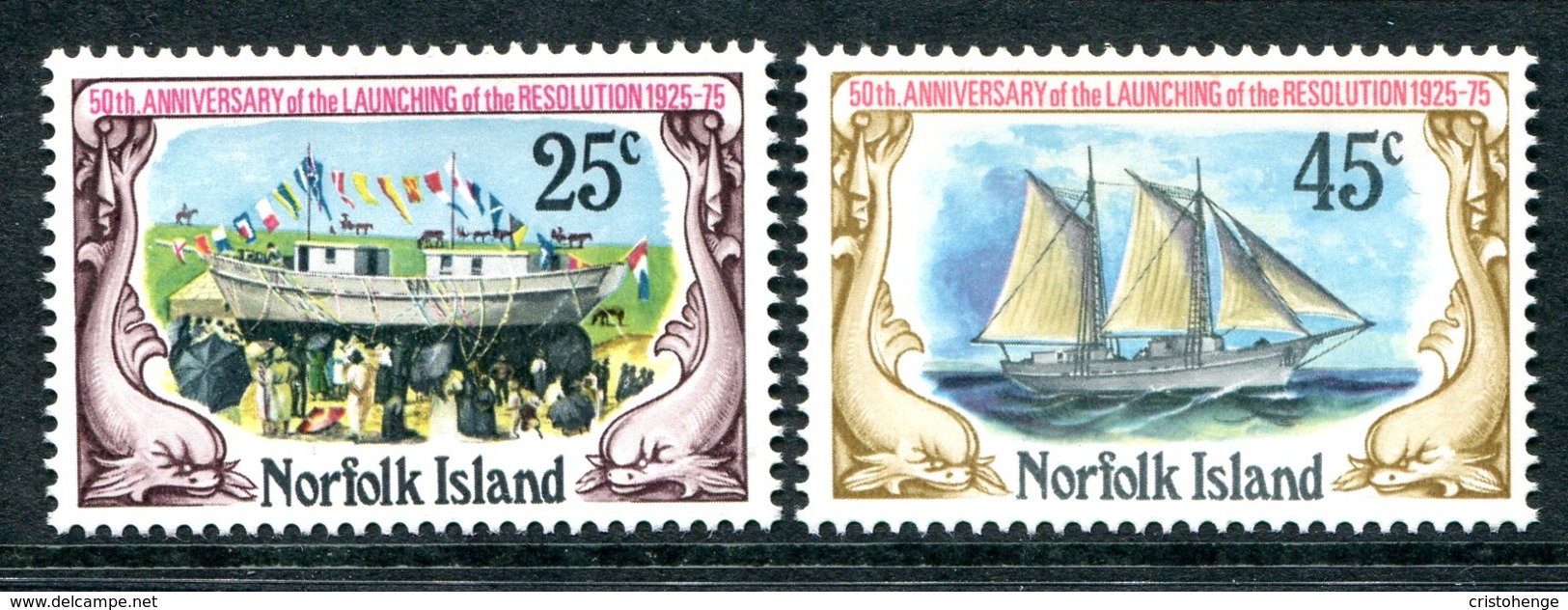 Norfolk Island 1975 50th Anniversary Of Launching Of Schooner 'Resolution' Set MNH (SG 170-171) - Ile Norfolk