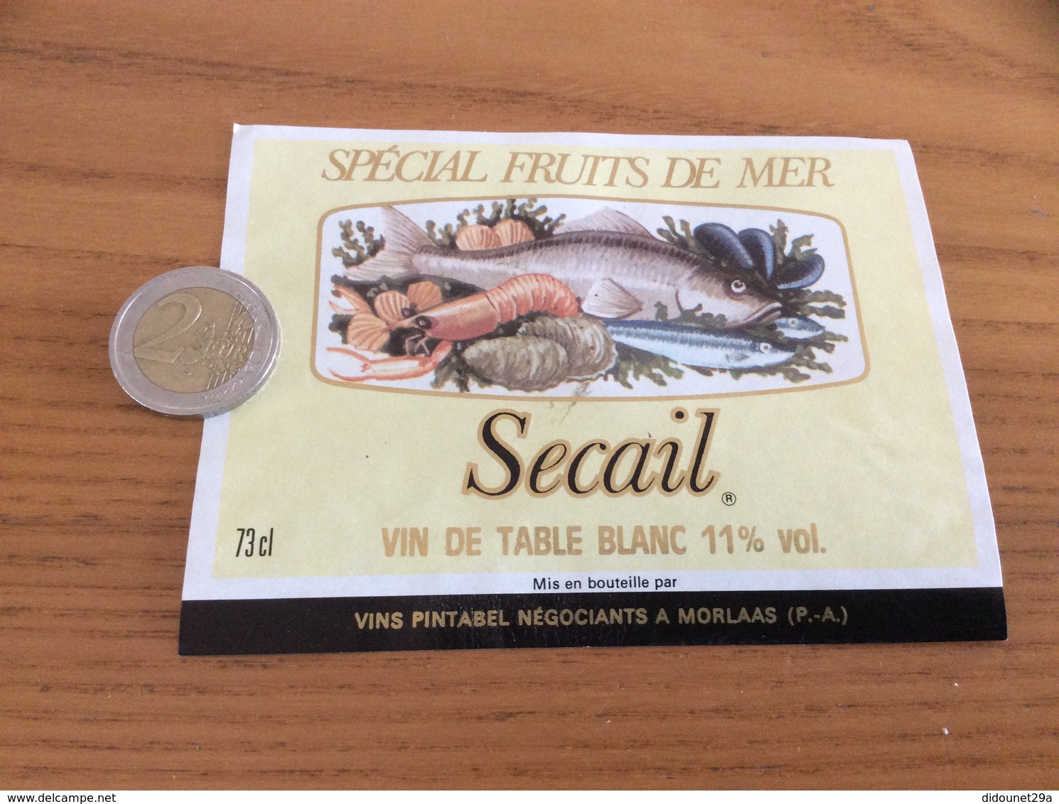 Etiquette «VIN DE TABLE - Sécail - Spécial Fruits De Mer - PINTABEL - MORLAAS (64)» (coquillage, Huître) - Blancs