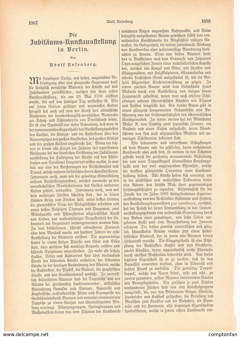 A102 105 - Kunstausstellung In Berlin 1 Artikel Ca.10 Bildern Von 1886 !! - Schilderijen &  Beeldhouwkunst