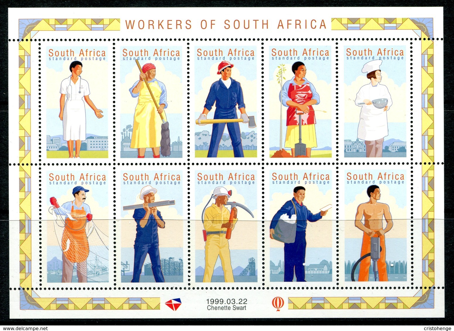 South Africa 1999 Workers' Day Sheetlet MNH (SG 1121-1130) - Unused Stamps