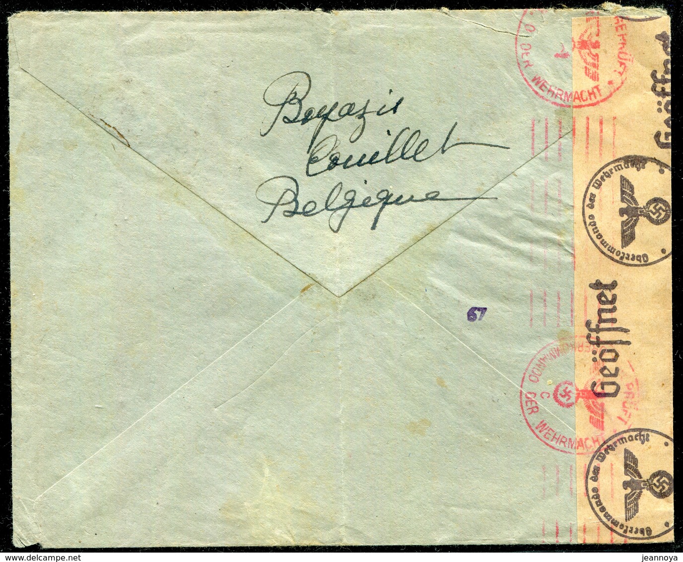 BELGIQUE - N° 420 (3) + 528 + 571 / LETTRE DE CHARLEROI LE 23/3/1942 POUR LA SEINE AVEC CENSURE - TB - Lettres & Documents