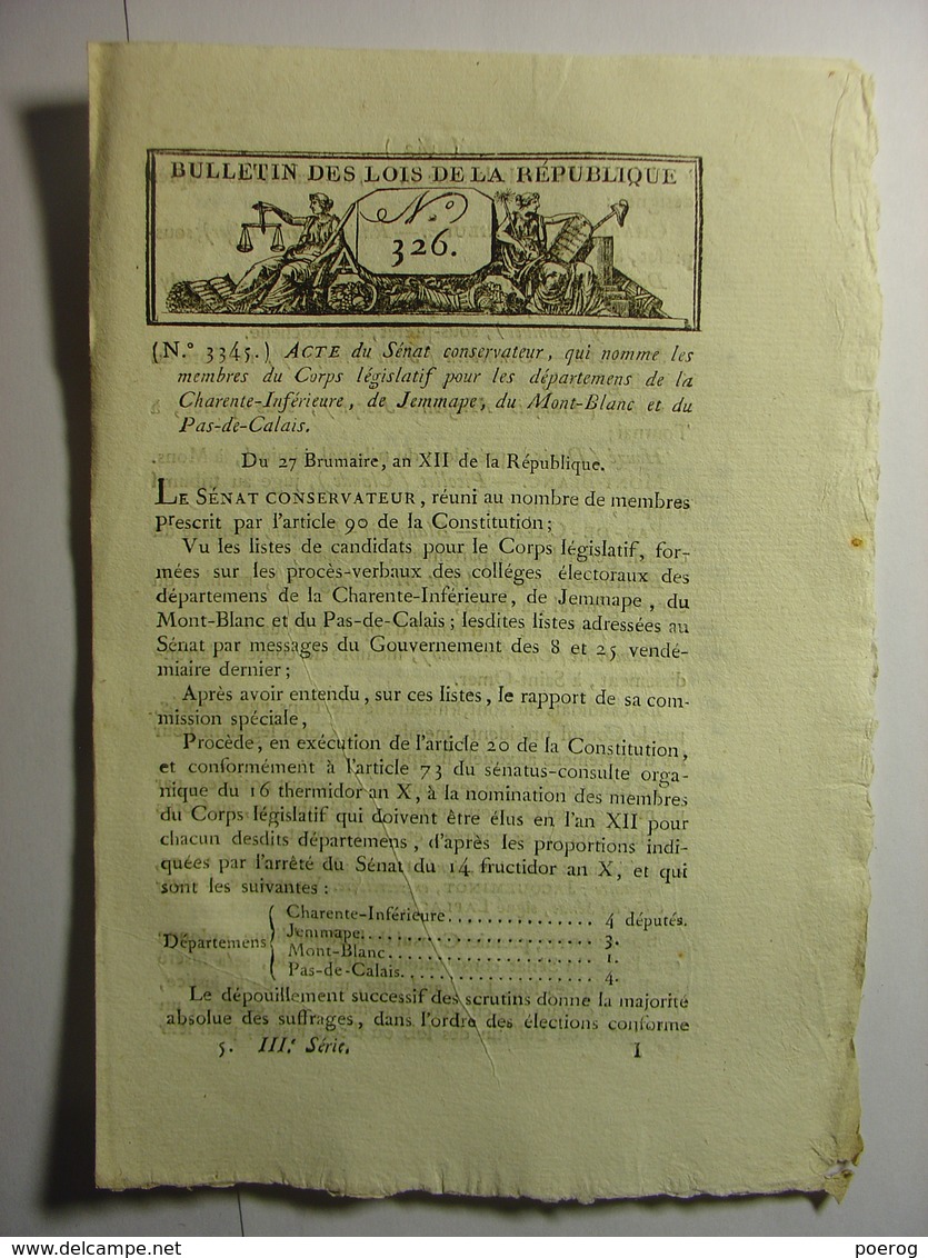 BULLETIN DES LOIS DE FRIMAIRE AN XII (1803) - AMNISTIE POUR CONSCRITS DESERTEURS ARMEE MILITAIRE - Decrees & Laws