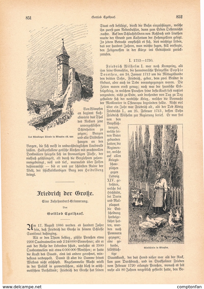 A102 117 - Bad Wimpfen Friedrich Der Große 2 Artikel Mit Ca. 11 Bildern Von 1886 !! - Sonstige & Ohne Zuordnung