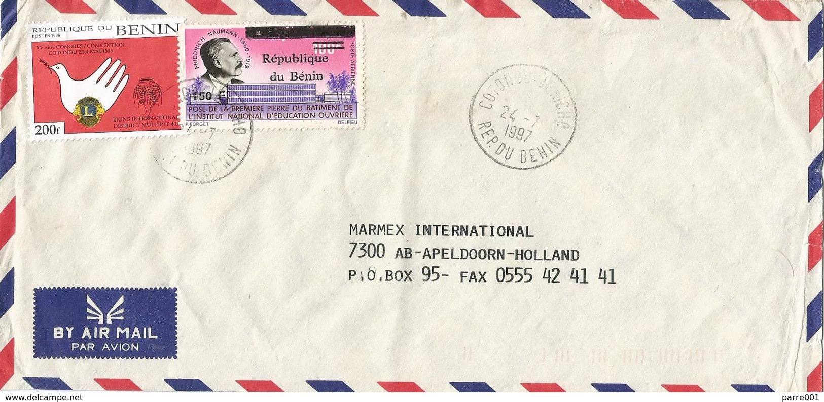 Benin 1997 Cotonou National Education Institute Overprint 150f On 100f Michel 746 Lions Club Cover - Benin – Dahomey (1960-...)