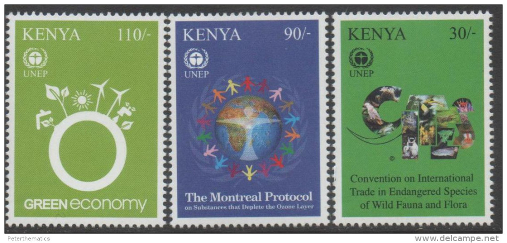 KENYA  ,2012, MNH, UNEP, TURTLES, FISH, LEMURS, CROCODILES, BIRDS, 3v - Turtles