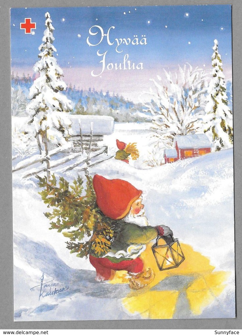Postal Stationery Red Cross Finland - Elf Christmas Tree Lantern Lutin Zwerg Illustr. Tarja Senne - Used - Postal Stationery
