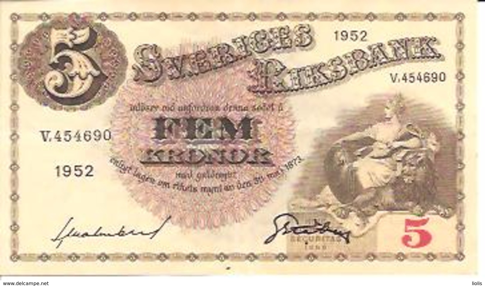 Sweden 5 Kronor 1952 - Schweden