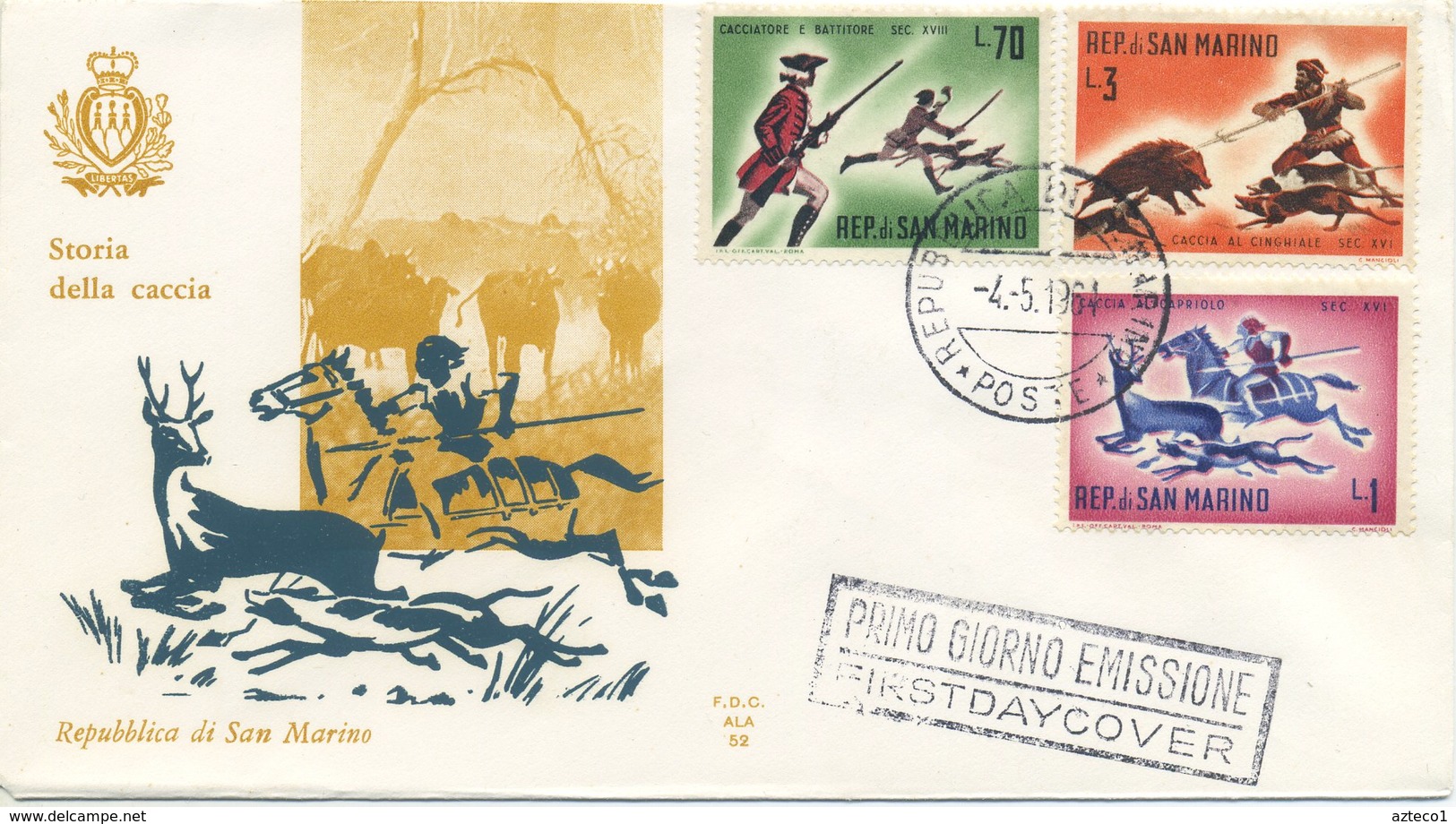 SAN MARINO - FDC ALA 1961 - STORIA DELLA CACCIA - FDC