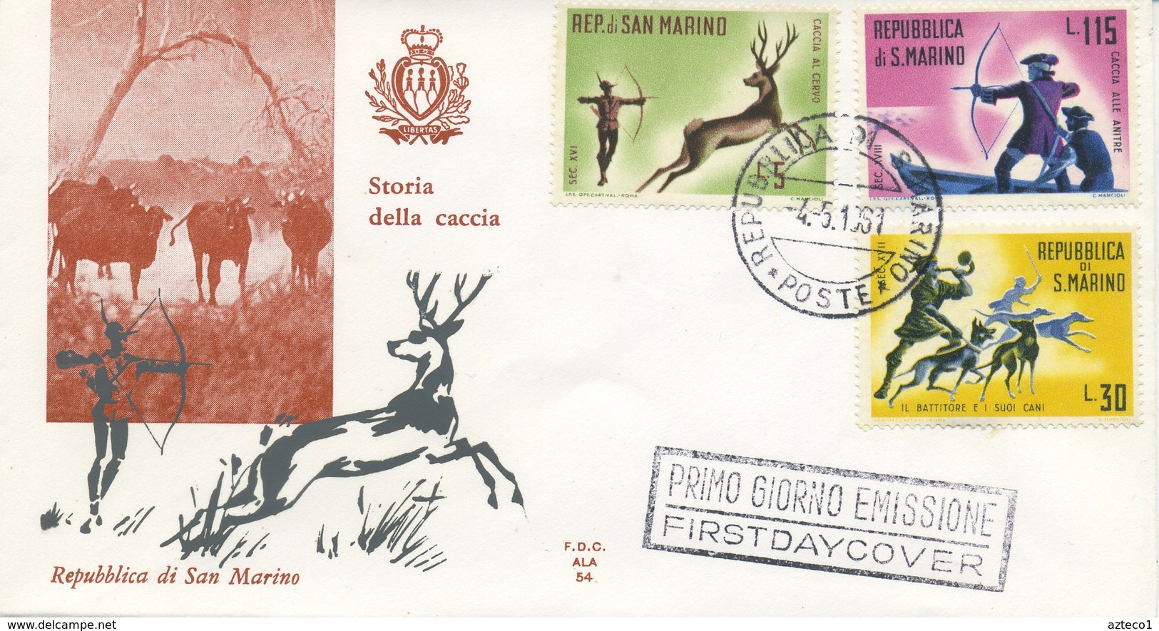 SAN MARINO - FDC ALA 1961 - STORIA DELLA CACCIA - FDC