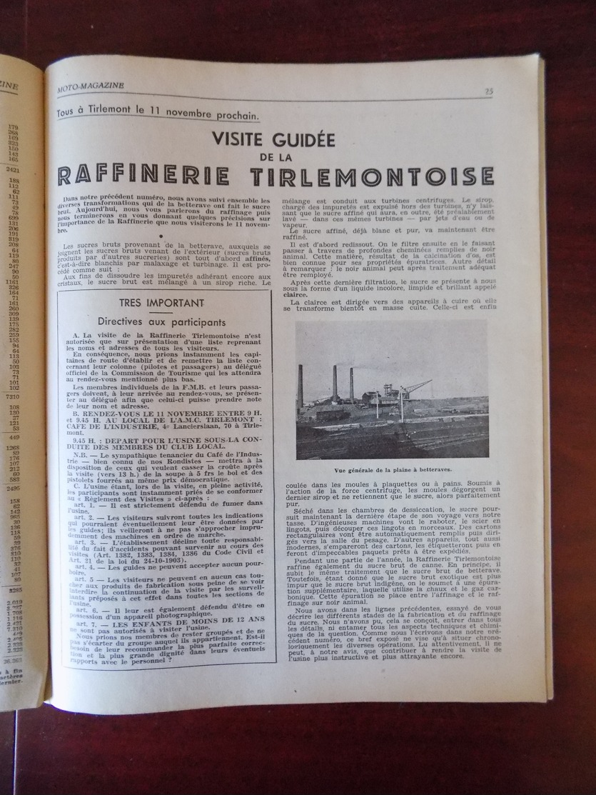 Moto magazine n° 18 tour de Belgique ( Aywaille - Molenbeek ..) - les champions 1951 - raffinerie Tirlemontoise