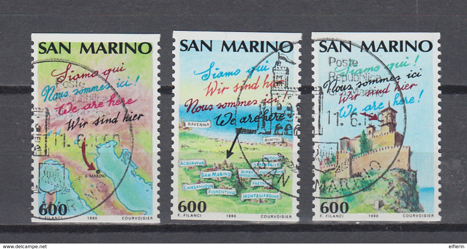 San Marino 1990 ,  Michel Nr:  1435/37 C   Gestempelt/used,  CEPT Mitläufer - Europäischer Gedanke