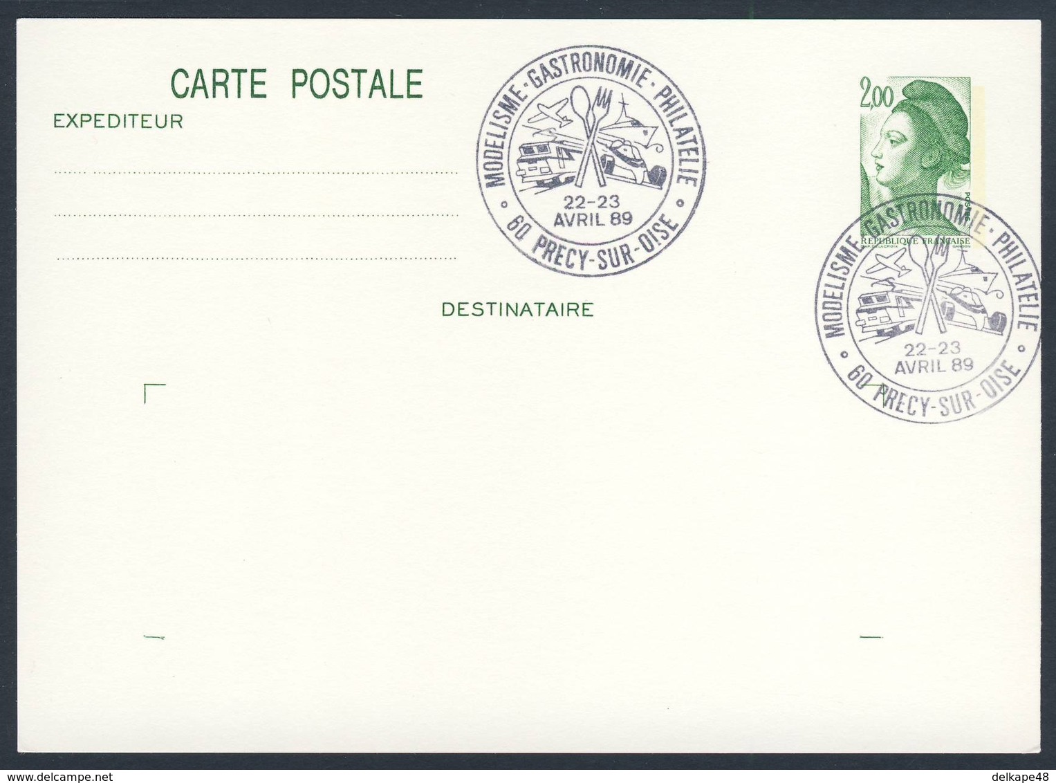 France Rep. Française 1989 Card Karte Carte - Modelisme - Gastronomie - Philatelie , Precy-sur-Oise - Treinen