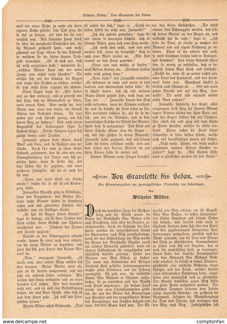 134 - Gravelotte Sedan Erinnerungsblatt Bismarck 1 Artikel Mit 6 Bildern Von 1890 !! - Sonstige & Ohne Zuordnung