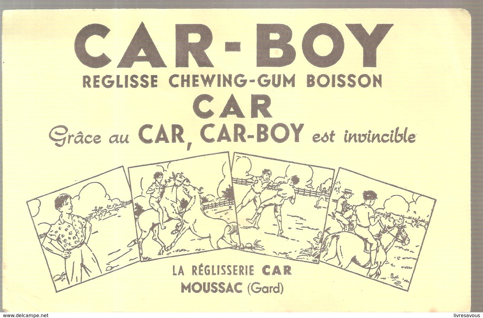 Buvard CAR-BOY Réglise Chewing-gum Boisson La Réglisserie CAR à MOUSSAC (GARD) - Sucreries & Gâteaux