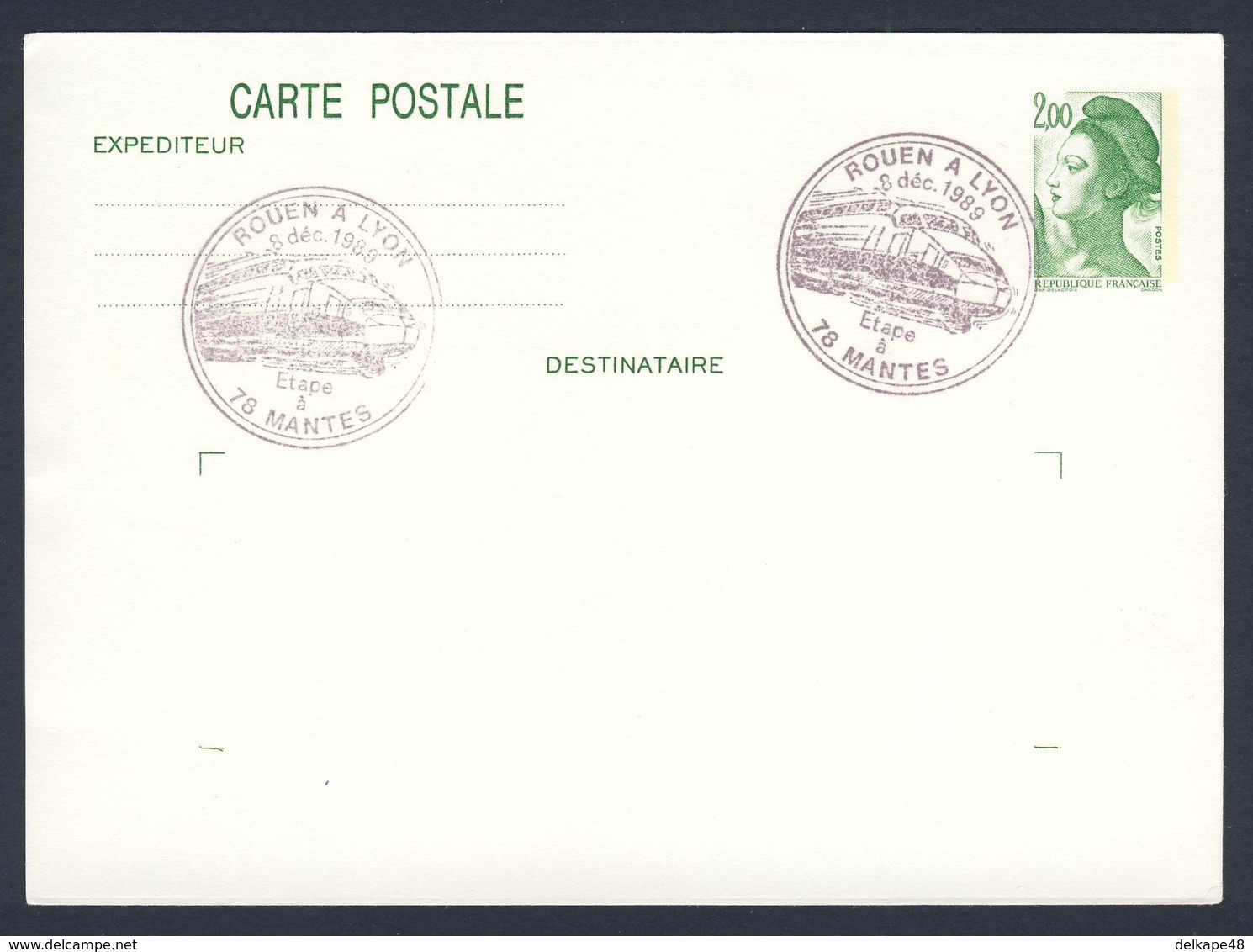 France Rep. Française 1989 Card Karte Carte - Rouen A Lyon - Etape à Mantes - Treinen