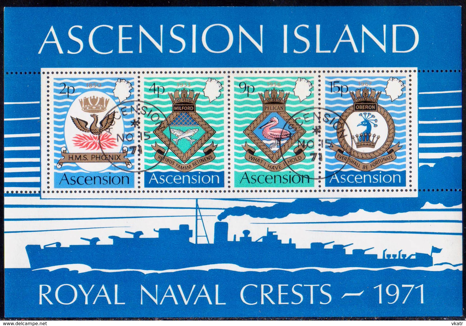 ASCENSION 1971 SG #149-53 Compl.set+m/s Used Royal Naval Crests (3rd Series) - Ascension (Ile De L')