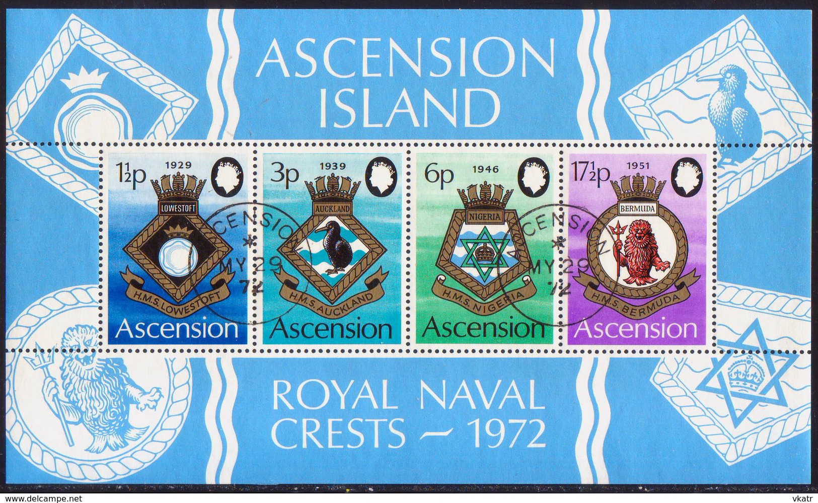 ASCENSION 1972 SG #154-58 Compl.set+m/s Used Royal Naval Crests (4th Series) - Ascension