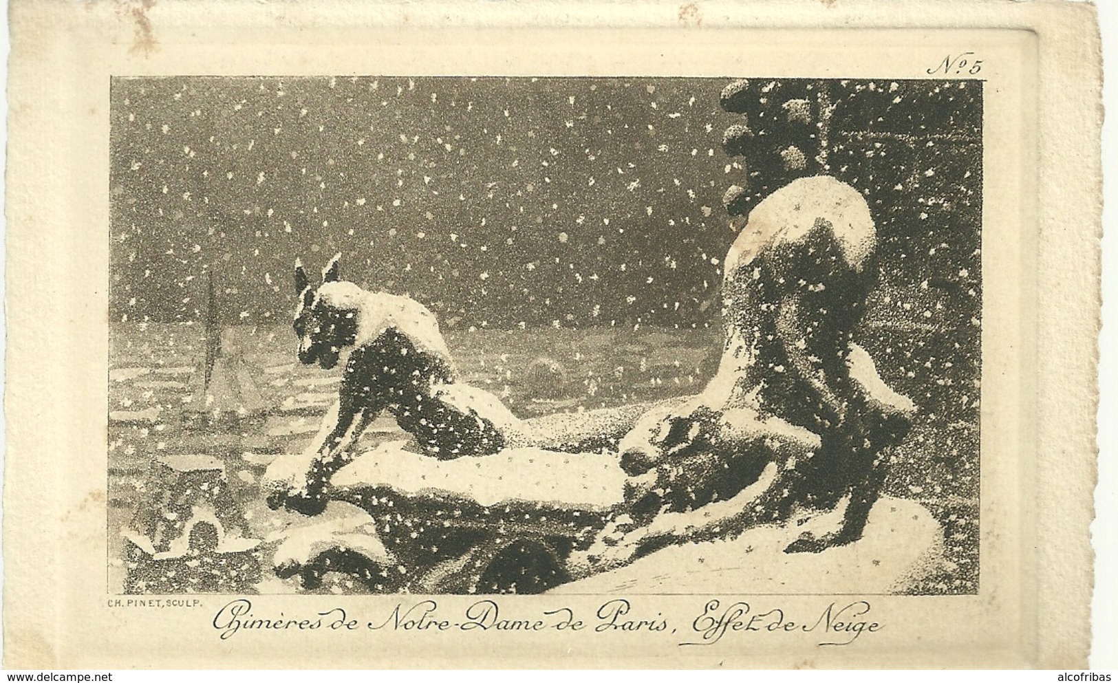 75 CPA Paris Gravure Eau Forte Chimeres Notre Dame Effet De Neige Pinet Graveur N° 5 - Notre Dame De Paris