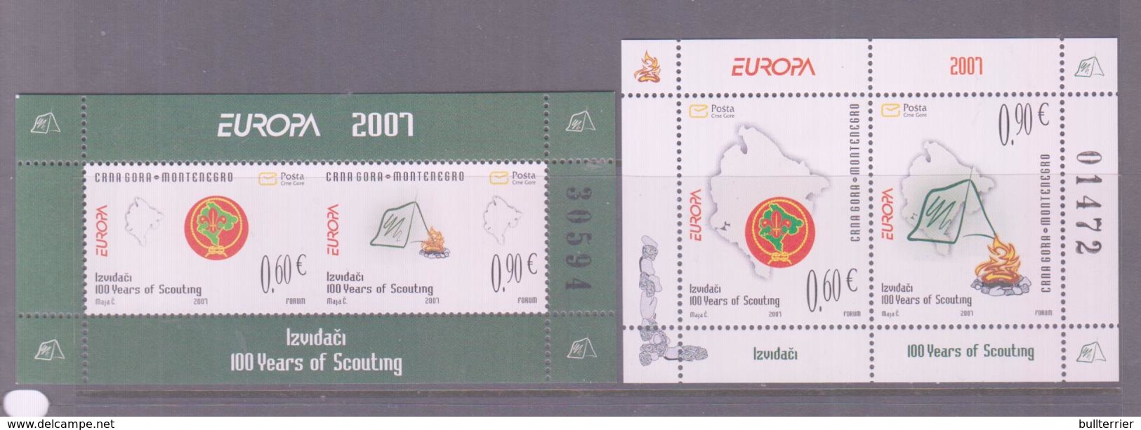 SCOUTS -  MONTENERGO -2007 - EUROPA/SCOUTS SHEETLET OF 2 + S/SHEET MINT NEVER HINGED - Unused Stamps