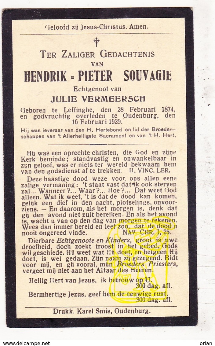DP Hendrik P. Souvagie ° Leffinge Middelkerke 1874 † Oudenburg 1929 X Julie Vermeersch - Images Religieuses