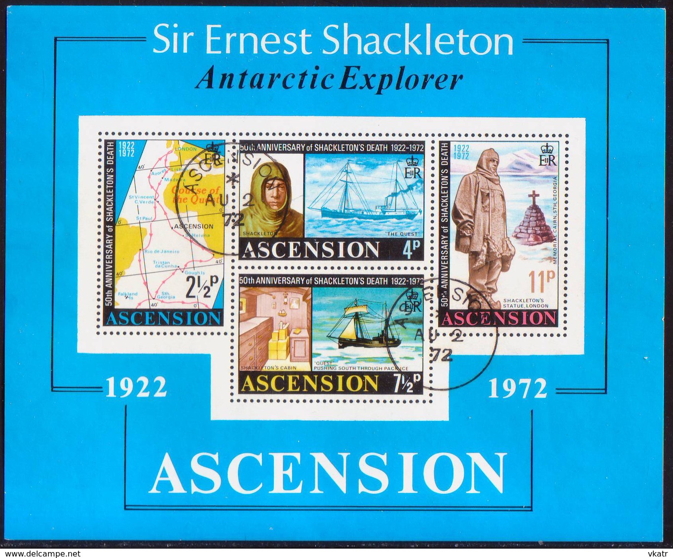 ASCENSION 1972 SG #159-63 Compl.set+m/s Used 50th Anniv Of Shackleton's Death - Ascension