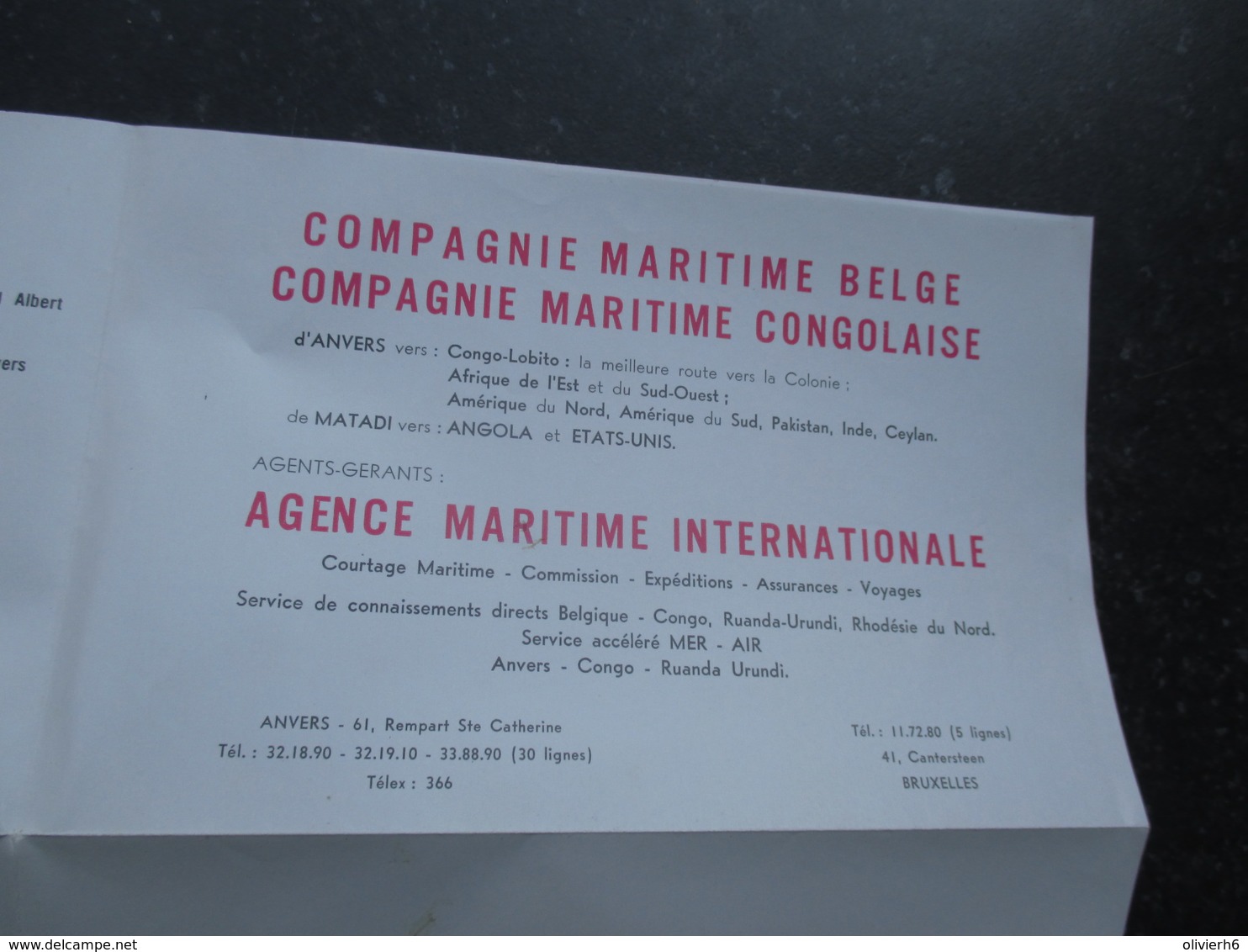 BROCHURE PUBLICITAIRE (M1903) COMPAGNIE MARITIME BELGE (2 vues) PLAN DU PORT D'ANVERS + EXTENSION