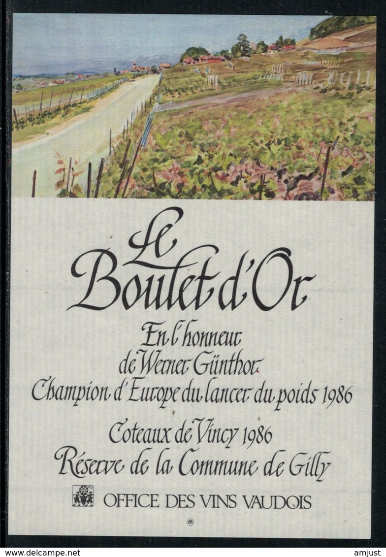 Rare // Etiquette De Vin // Autres // Coteau De Vincy, Le Boulet D'Or, Werner Günthor, Champion D'Europe Lancer Du Poids - Autres & Non Classés