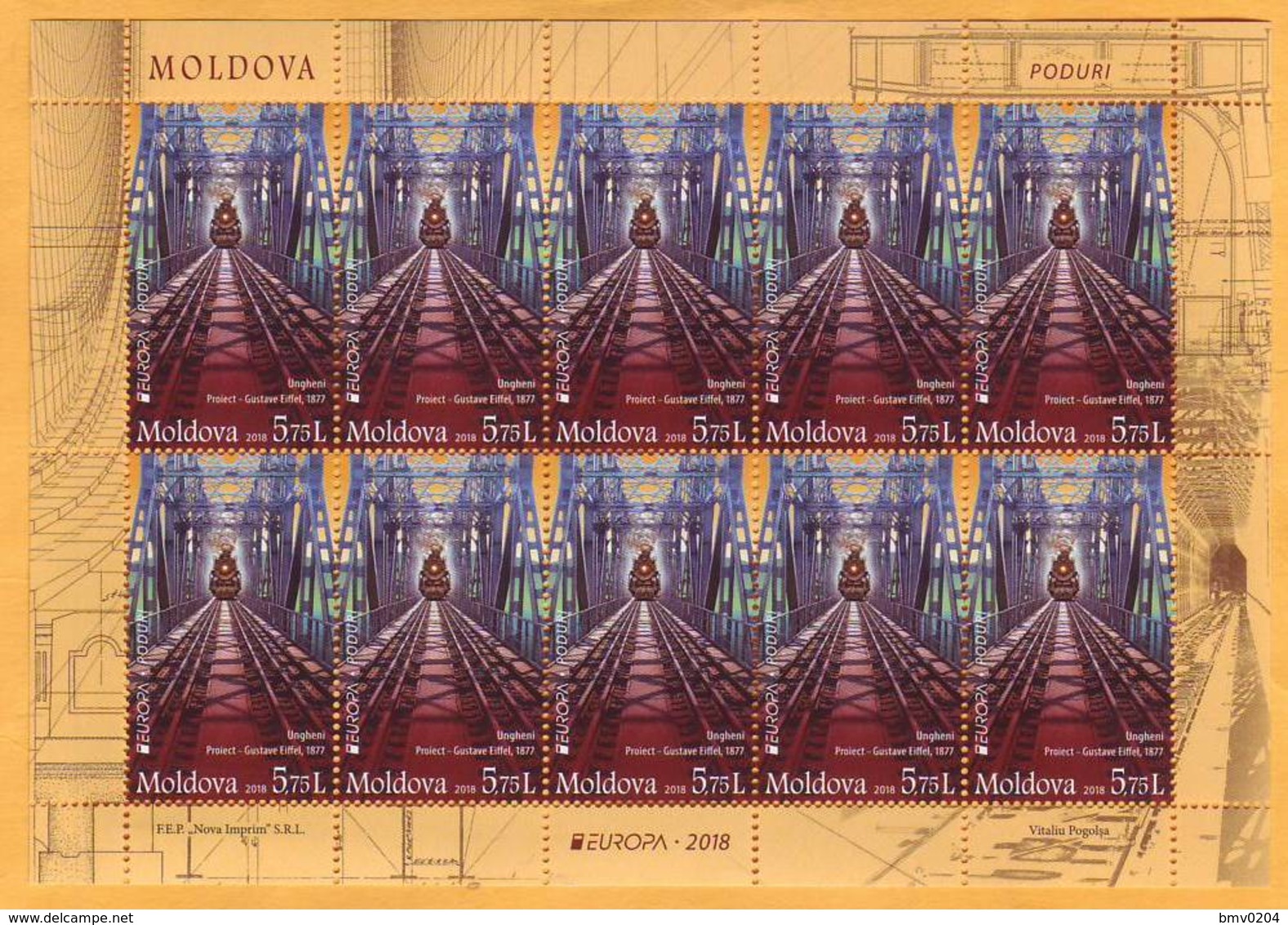 2018 Moldova Moldavie Europa Cept Railway, Railway Bridge, Train, Gustave Eiffel, Train, Wooden Bridge  Sheetlets - Moldavie