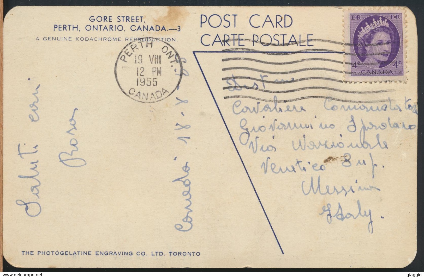 °°° 13031 - CANADA - GORE STREET , PERTH , ONTARIO - 1955 With Stamps °°° - Perth