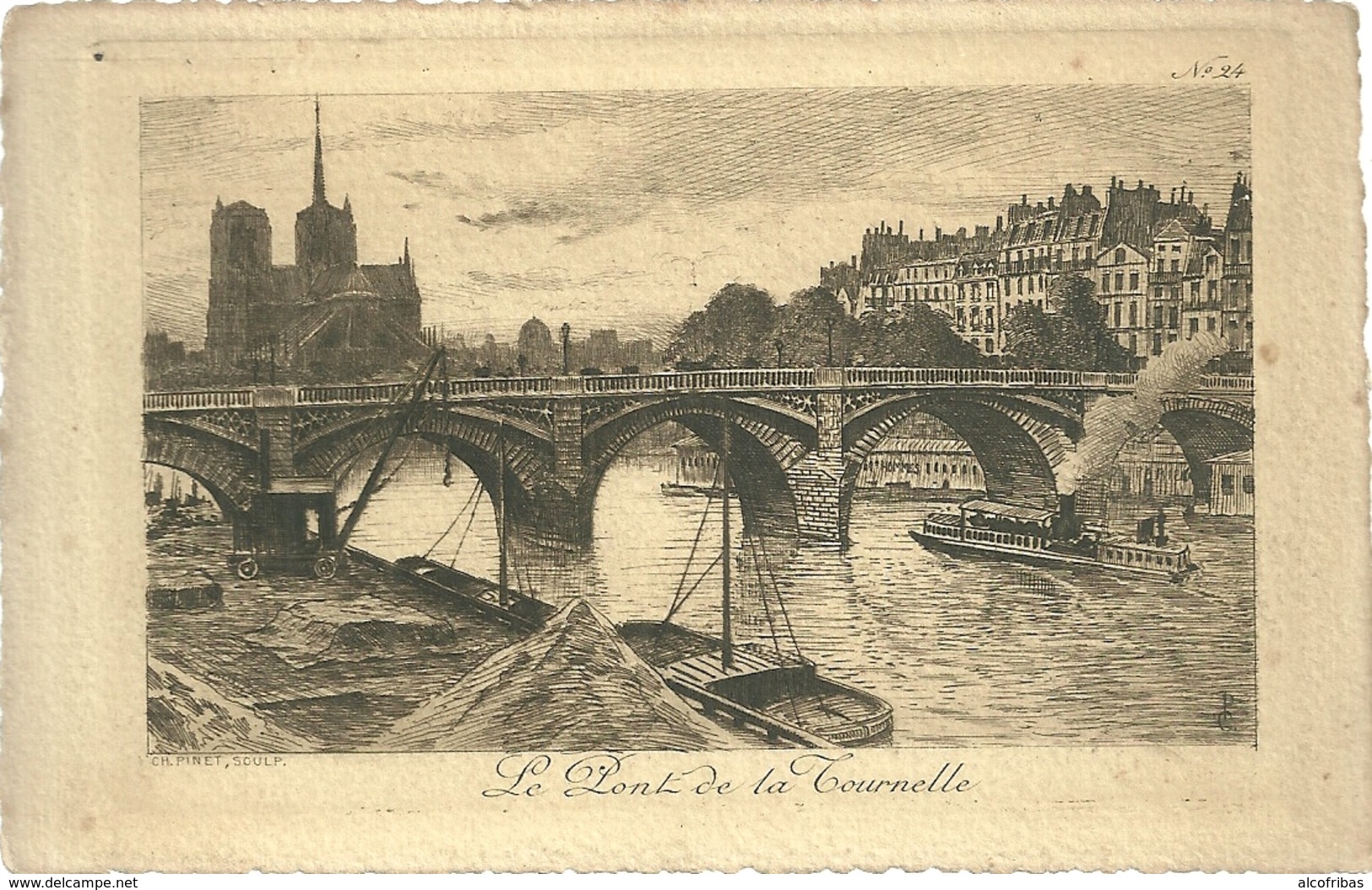 75 CPA Paris Gravure Eau Forte Pont De La Tournelle Notre Dame Pinet Graveur N°24 - Bridges