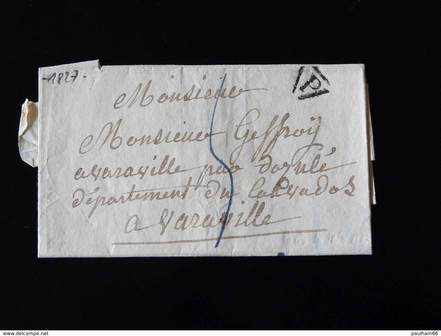 LETTRE DE PARIS POUR VARAVILLE  -  1827  - - 1801-1848: Précurseurs XIX