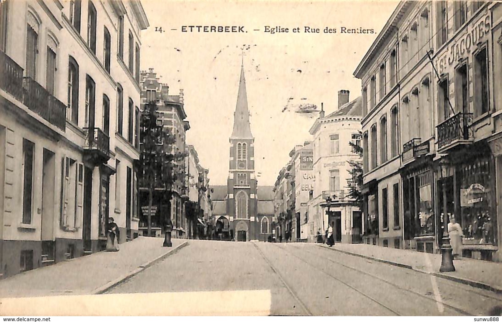 Etterbeek - Eglise Et Rue Des Rentiers (animée, Pharmacie, Lagaert, 1910) - Etterbeek