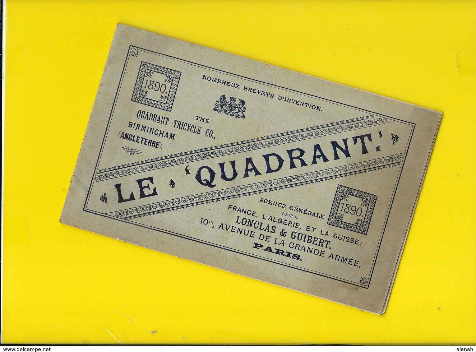 Catalogue 1890 Cycles " LE QUADRANT" 32 Pages + Couverture Format à L'italienne 21 X 13 Cm Env.. - Cyclisme