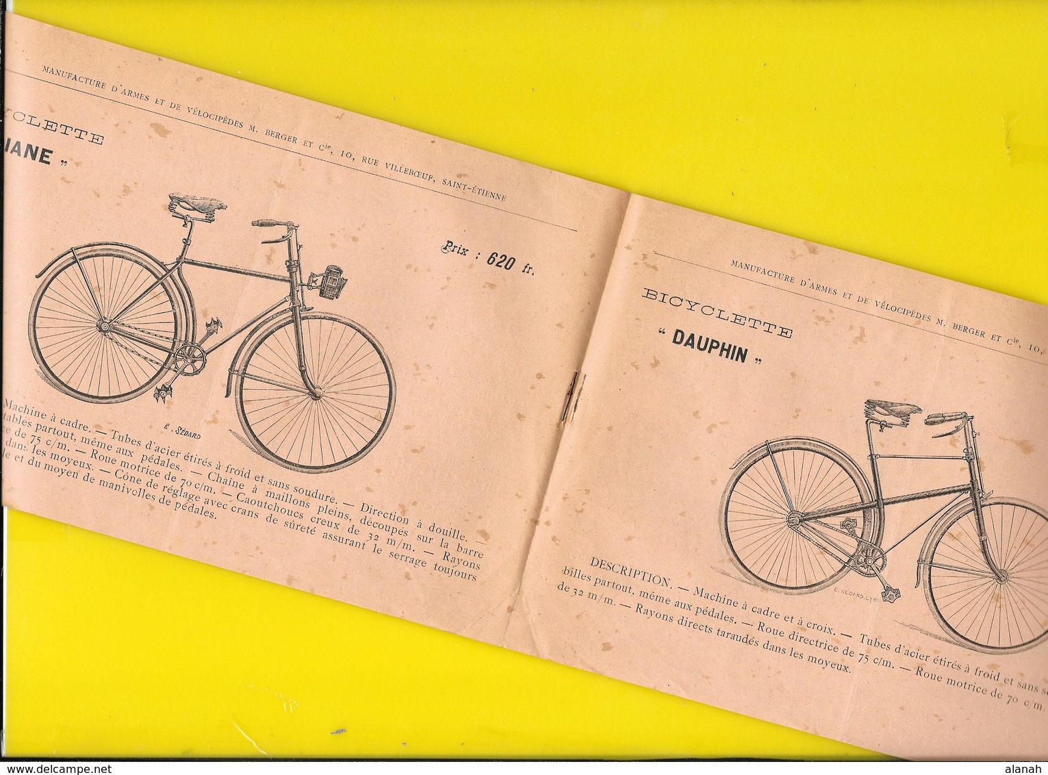 Catalogue 189? Cycles " Marius BERGER" St Etienne 8 Pages Format à L'italienne 20 X 13 Cm Env.. - Cyclisme