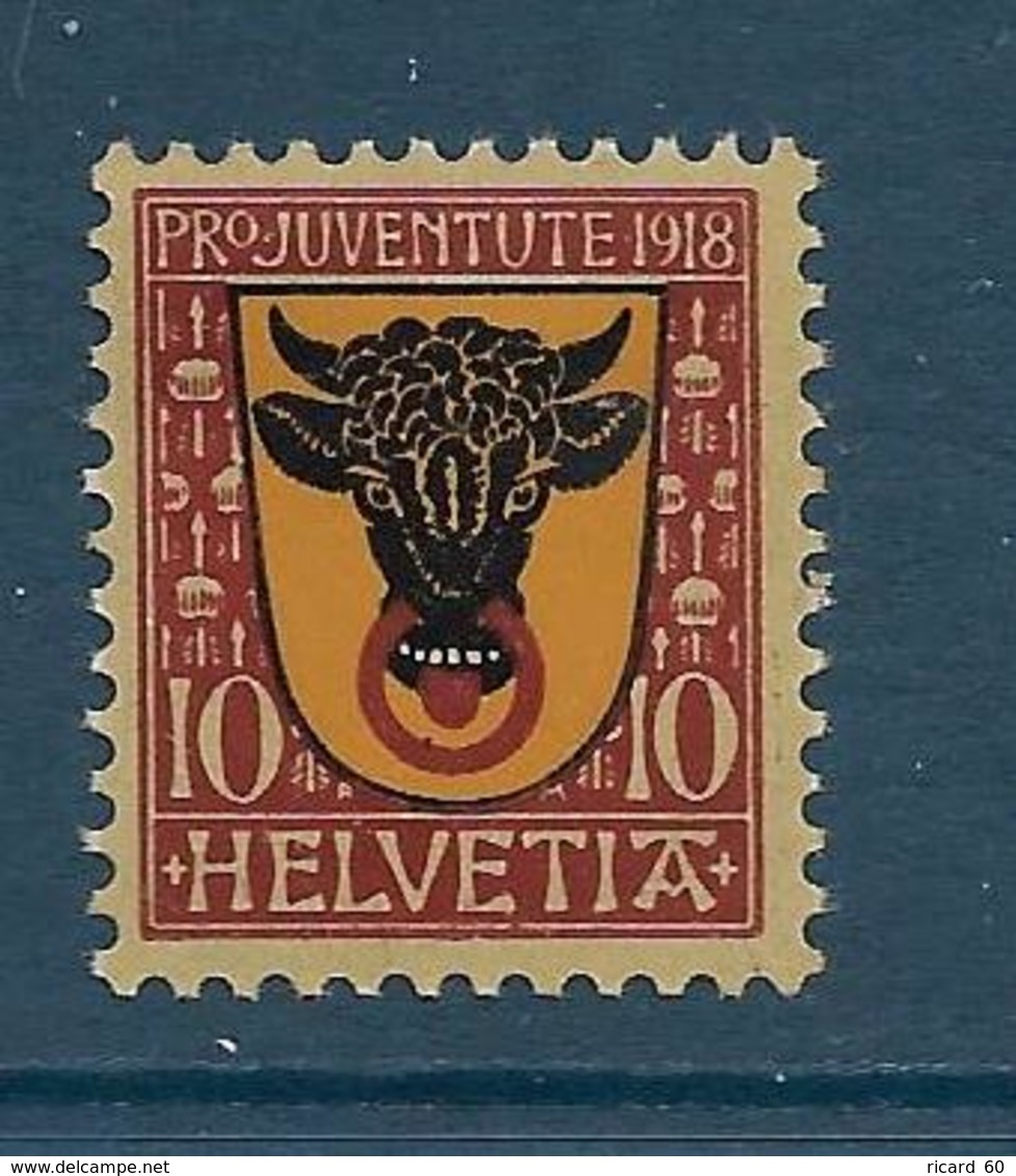 Timbre Neuf** De Suisse, N°168 Yt , Pro Juventute 1918, Armoiries Uri - Unused Stamps