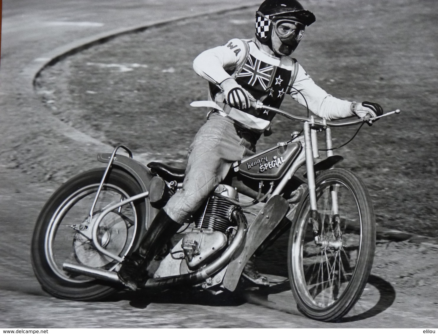 Belle Photo Ancienne Années 70 Speedway Moto Ancienne Ivan Mauger Jawa AMA! Tampon Du Photographe - Motos