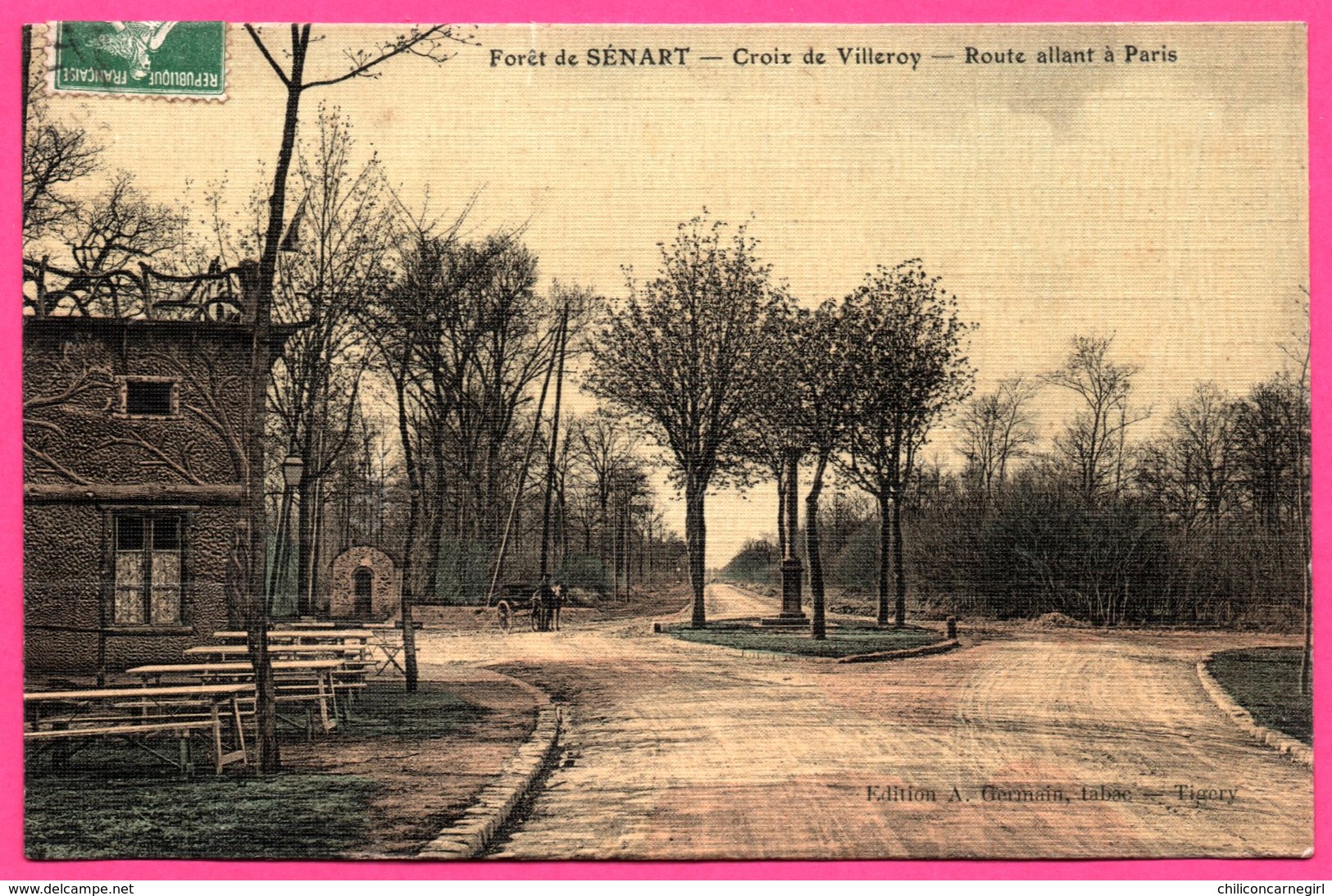 Carte Toilée - Forêt De Sénart - Croix De Villeroy - Route Allant à Paris - Attelage - Animée - A. GERMAIN - 1909 - Sénart