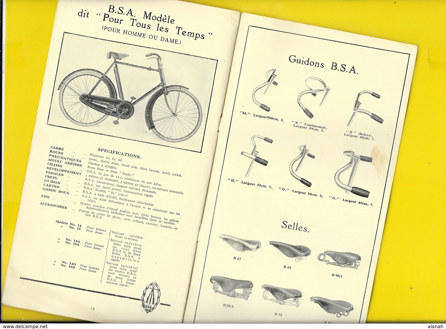 Catalogue Non Daté Cycles " B.S.A" Birmingham 14 Pages + Couverture Format 22 X 12 Cm Env.. - Cyclisme