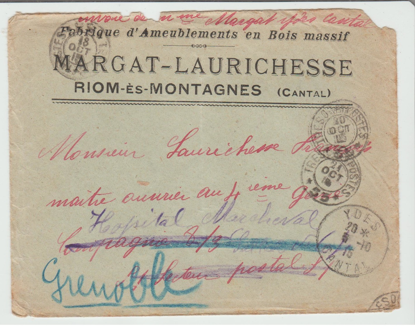 CANTAL: " FABRIQUE AMEUBLEMENT BOIS MASSIF Margat-Laurich /  LSC De Ydes 1915 En FM  B/TB - 1877-1920: Période Semi Moderne