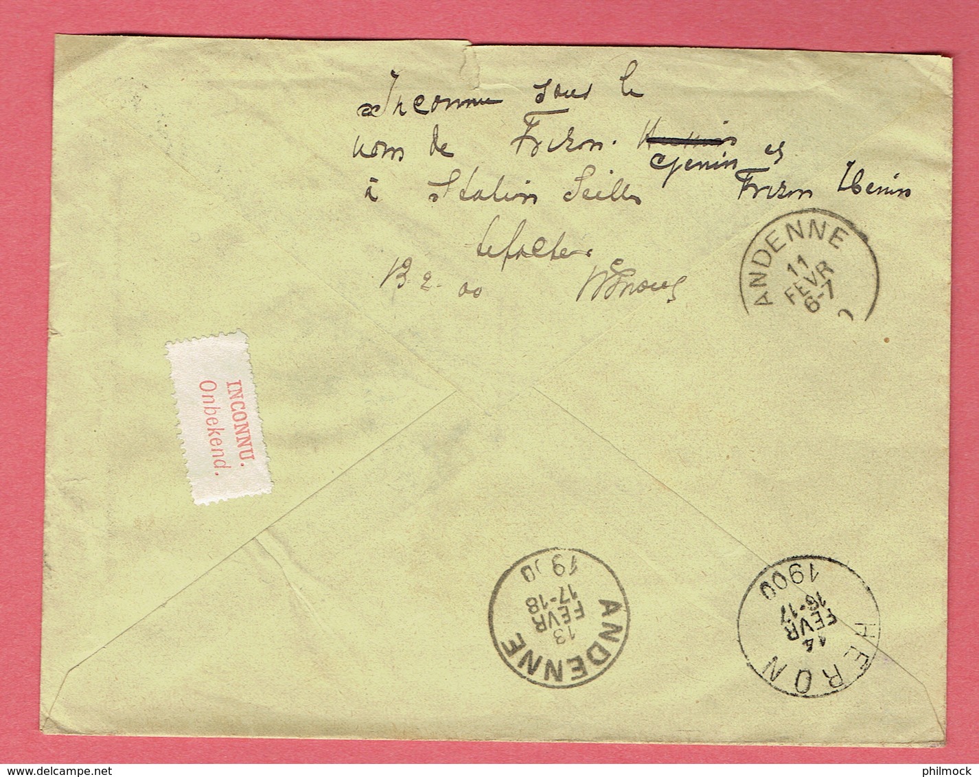 Lettre - Héron Rebut Sur 57 - Oblitération Héron - Andenne 14-fevr-1900 - 1893-1900 Fine Barbe