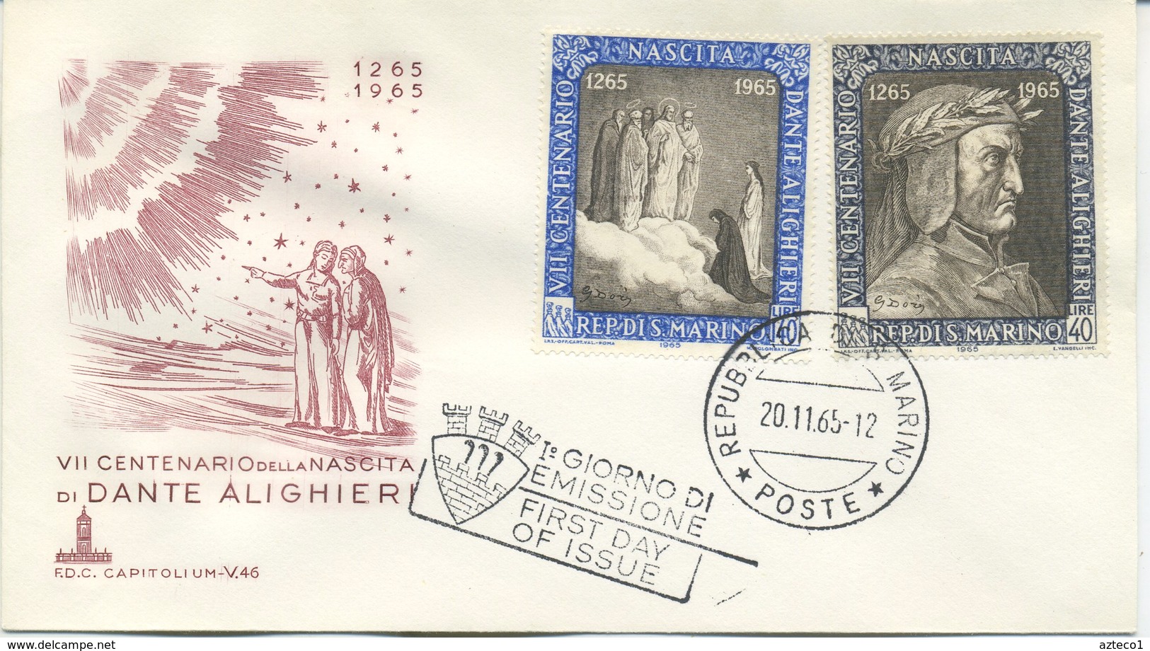 SAN MARINO - FDC CAPITOLIUM 1965 - DANTE ALIGHIERI - FDC