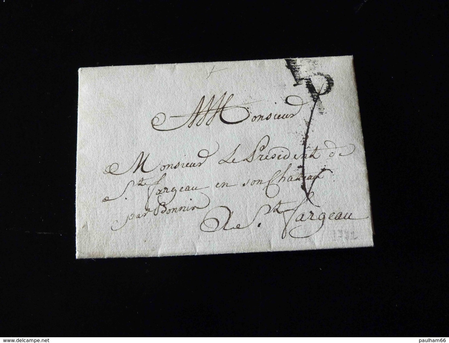 LETTRE DE PARIS POUR ST FARGEAU   -  1772  - - 1701-1800: Précurseurs XVIII