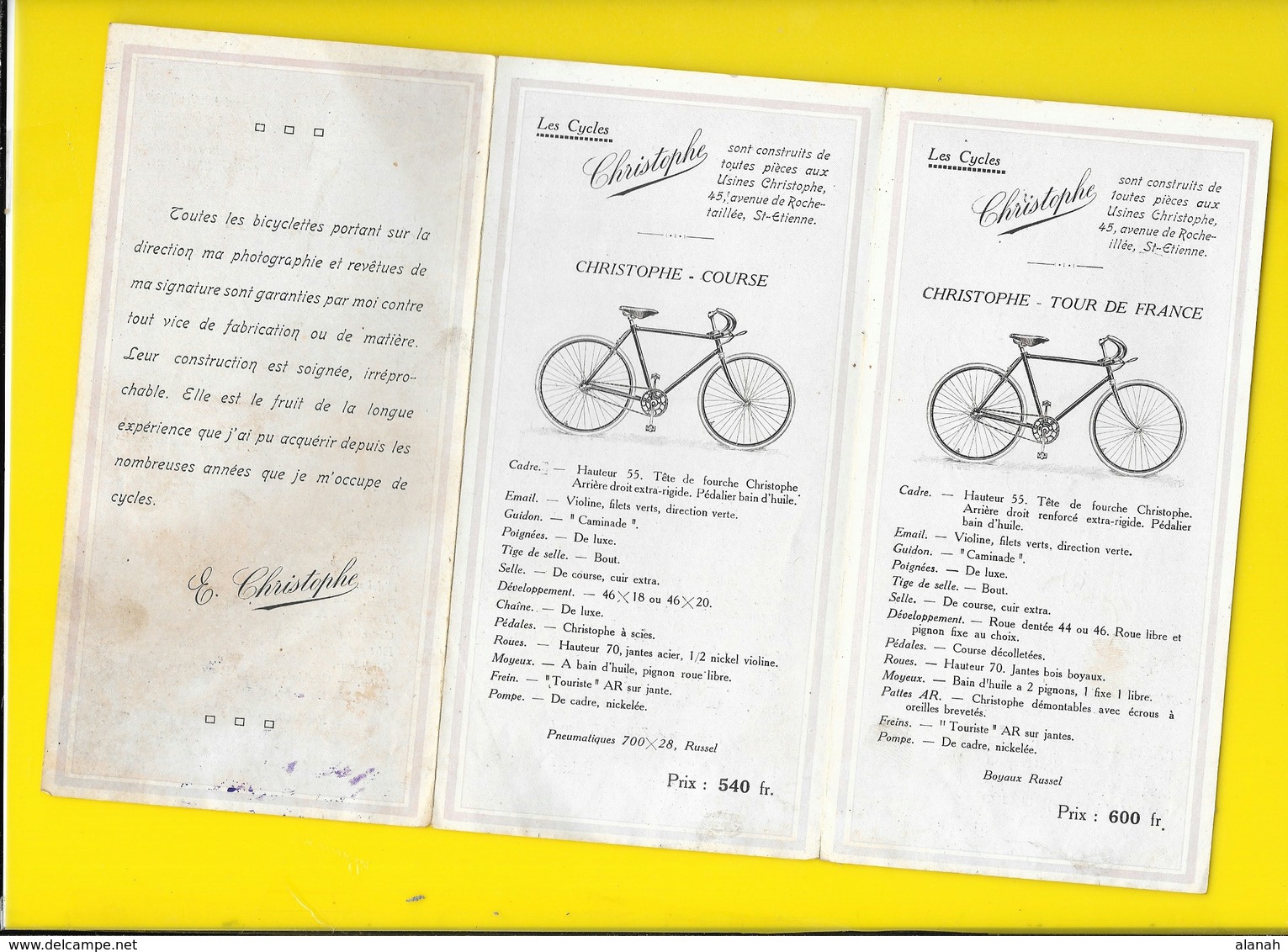 2 Catalogues Dépliants 1922 & 23 Cycles " CHRISTOPHE" Format 18 X 9 Cm Env.. - Cyclisme